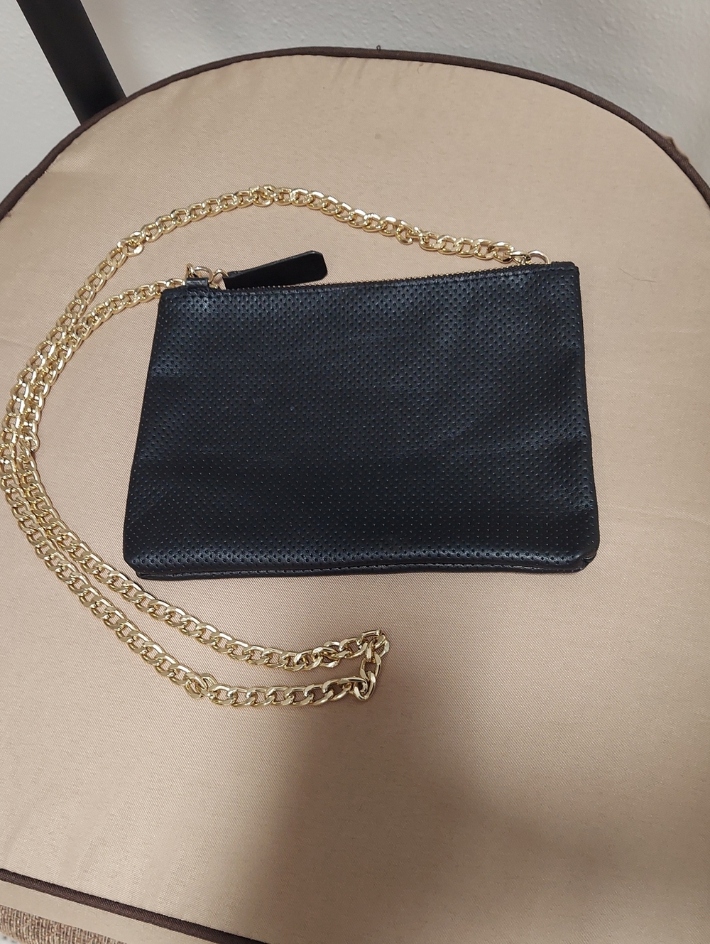 Vittoria Napoli Evening Bag, Black & Gold, Leather, Zip Purse, Italy